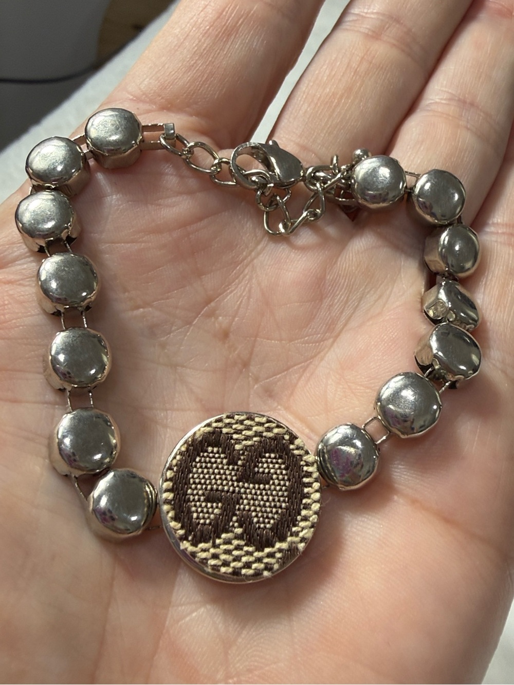 Gucci upcycled Silver-Tone Bracelet with monogram Woven Medallion